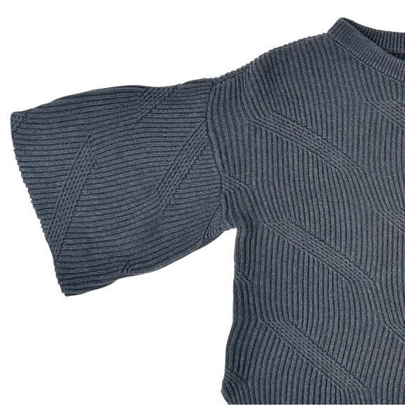 Micaela Greg Dark Gray Rib Knit Short Sleeve Drop Shoulder Cropped Sweater Top - Picture 5 of 7